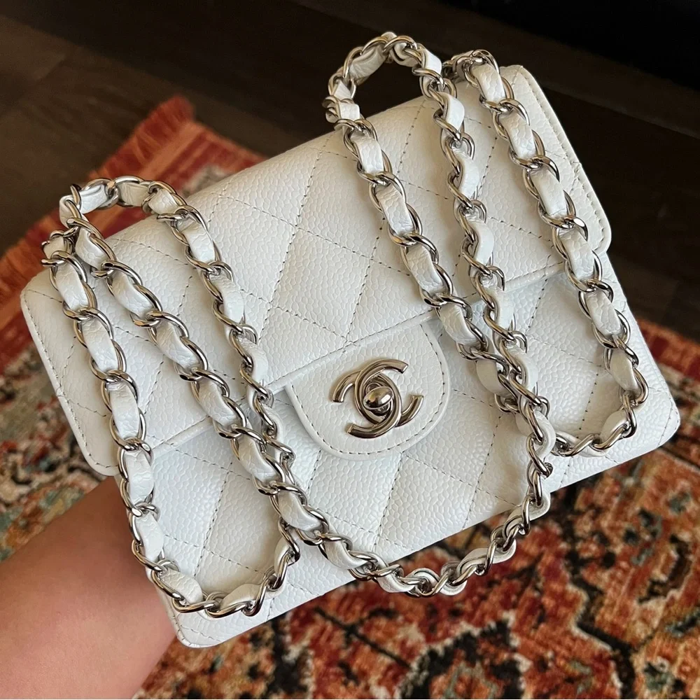 ❌SOLD-payment plan❌Chanel Classic Caviar Mini Square White Flap Bag - Picture 5 of 10